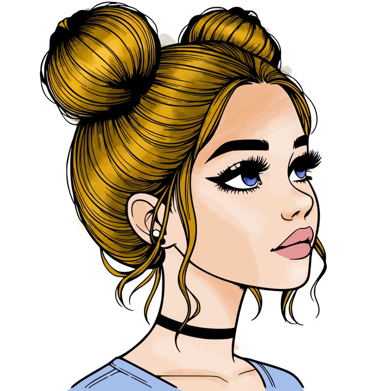 realistic girl with buns on the top of her head