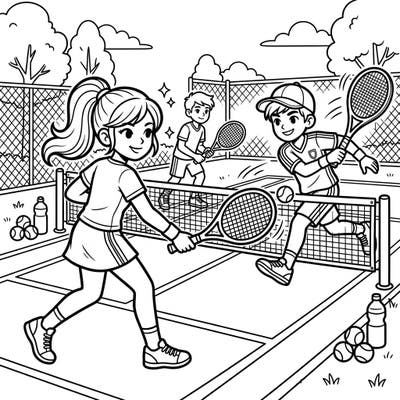 Get ready to serve and volley with our exciting Junior Tennis Players coloring page! This dynamic scene is perfect for kids who love sports and want to bring a lively tennis match to life with their favorite colors.