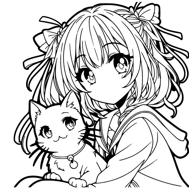anime girl with cat