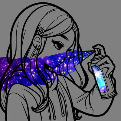 a realistic girl spray painting