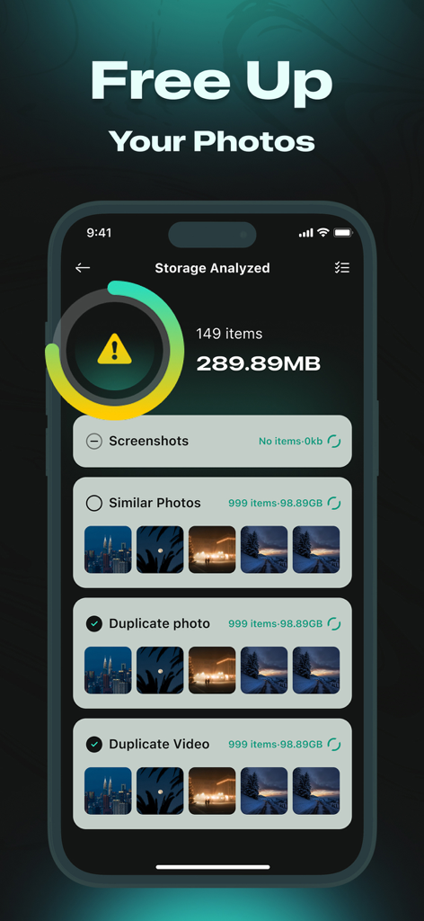 Clever Cleaner app interface showing storage analysis of similar and duplicate photos and videos