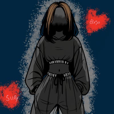 realistic girl faceless with baggy pants and a crop top