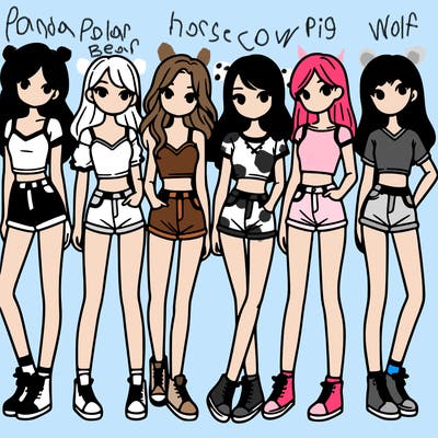 a group of girls wearing crop tops and shorts