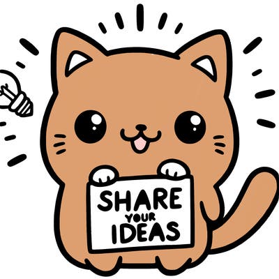 a cute cat saying share your ideas