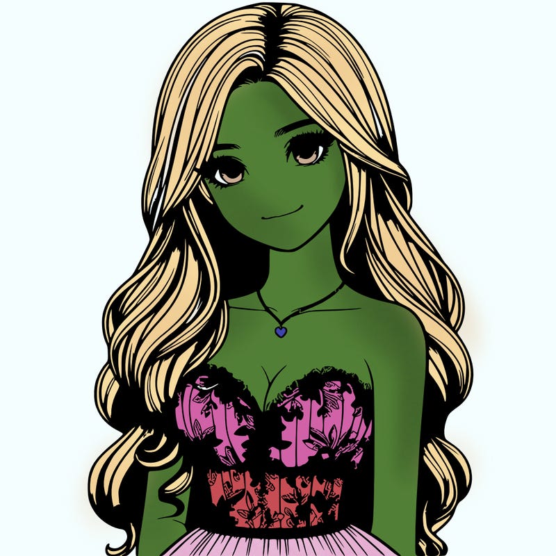 realistic girl with long hair and pretty prom dress