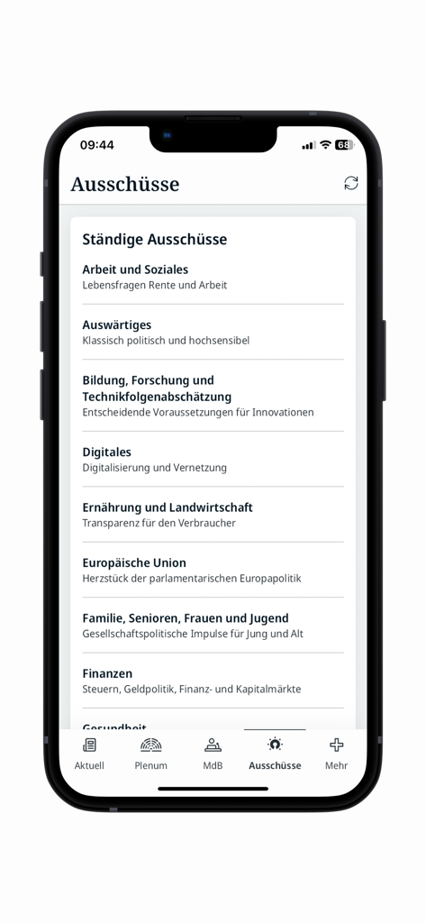 Deutscher Bundestag - Deutscher Bundestag 앱의 상임위원회 목록