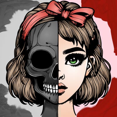 realistic girl with half skull mask