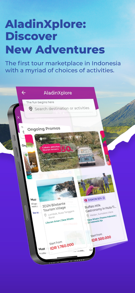 Mister Aladin Hotel & Activity - Funzione AladinXplore dell'app Mister Aladin per scoprire tour e attività in Indonesia