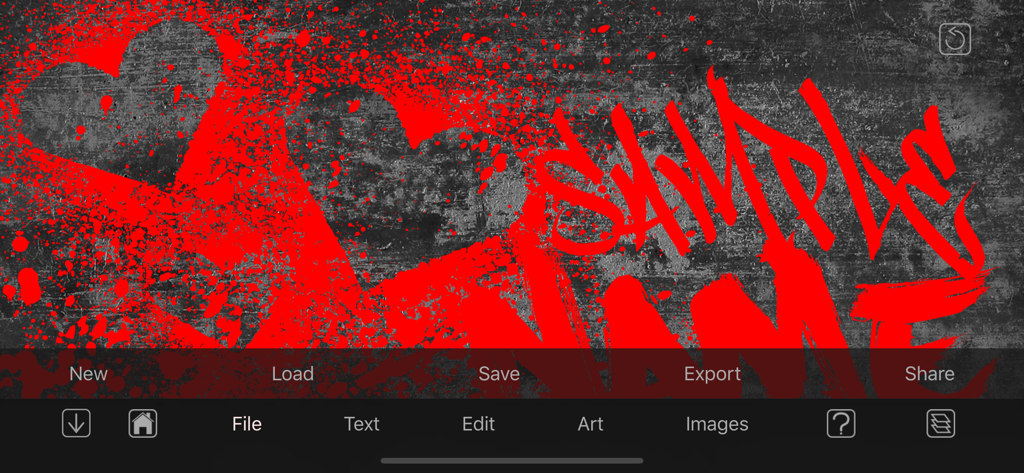 Graffiti Fonts - Graffwriter - Graffwriter mobile app interface showing a red paint splatter heart and graffiti text on a dark textured background.
