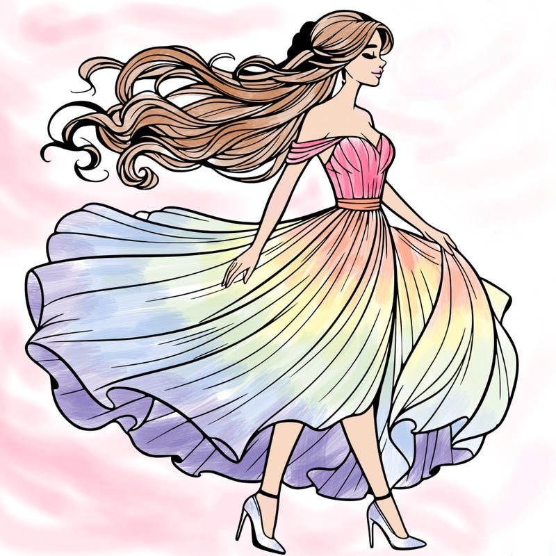 realistic woman in a dress flowing in the wind