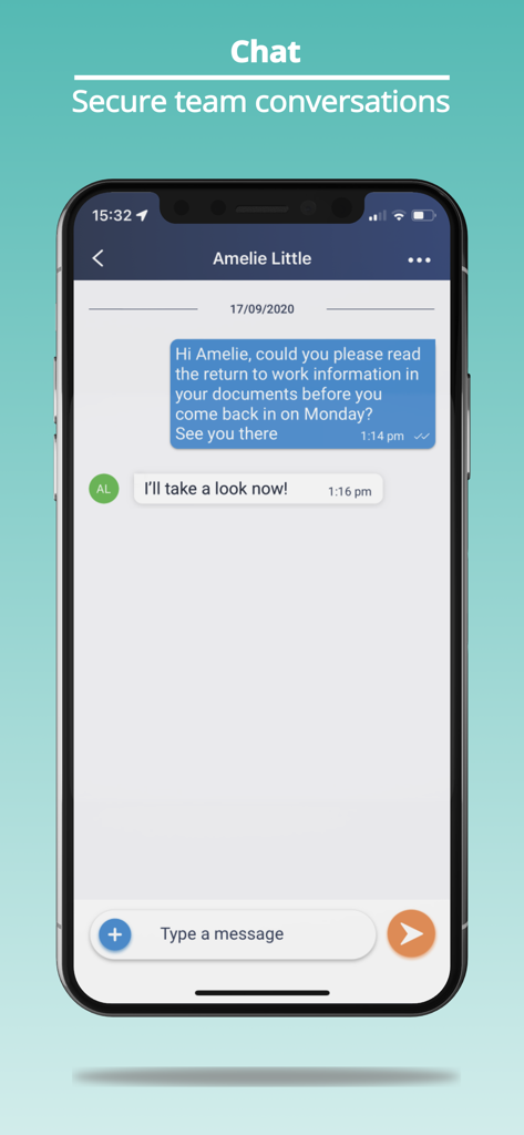 Access PeopleHR - Secure team chat interface within the Access PeopleHR mobile application