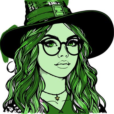 a witch with glasses realistic