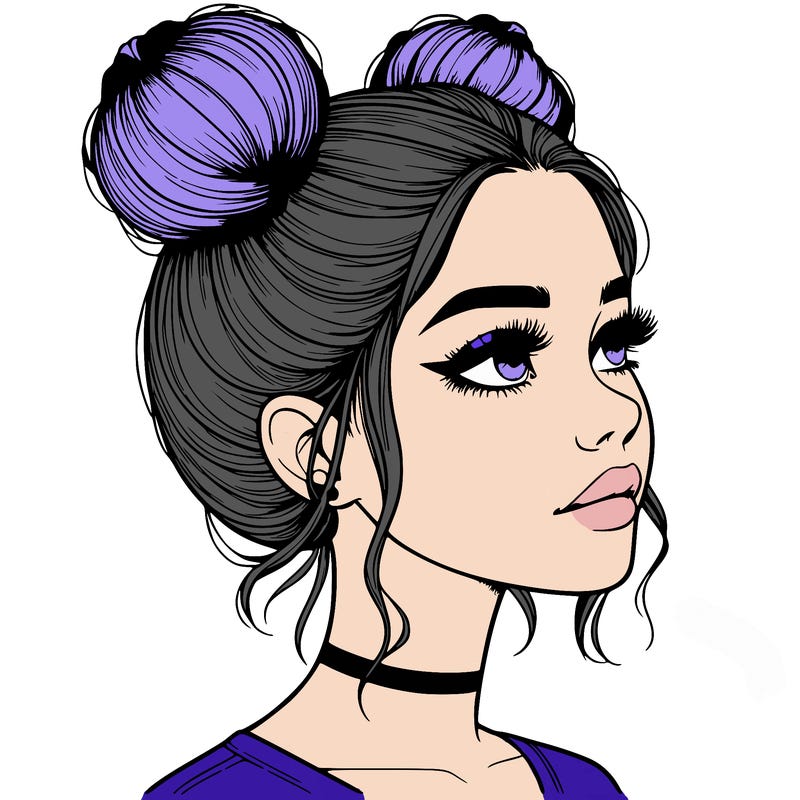 realistic girl with buns on the top of her head