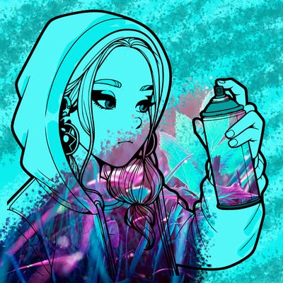 a realistic girl, spray painting