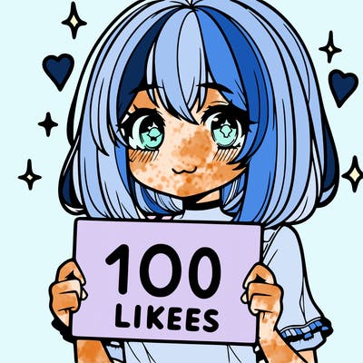 anima girl holding a 100 likes sign in her hand