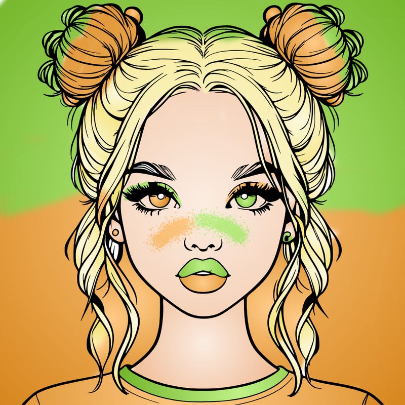 realistic girl with two buns in hair and lips