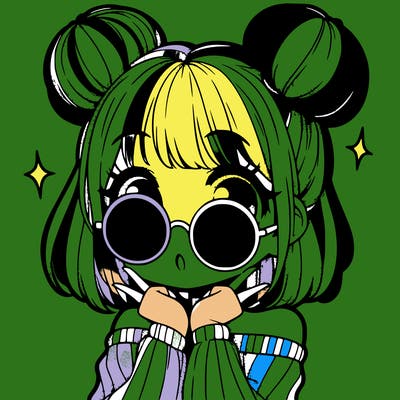 manga girl with hairbuns and sun shape sunglasses
