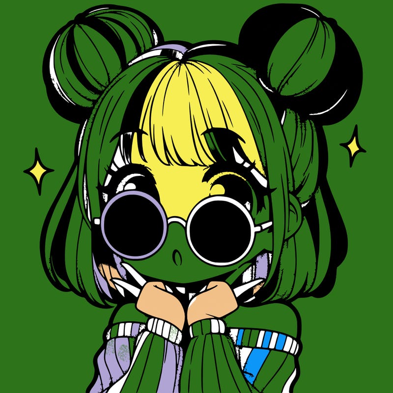 manga girl with hairbuns and sun shape sunglasses