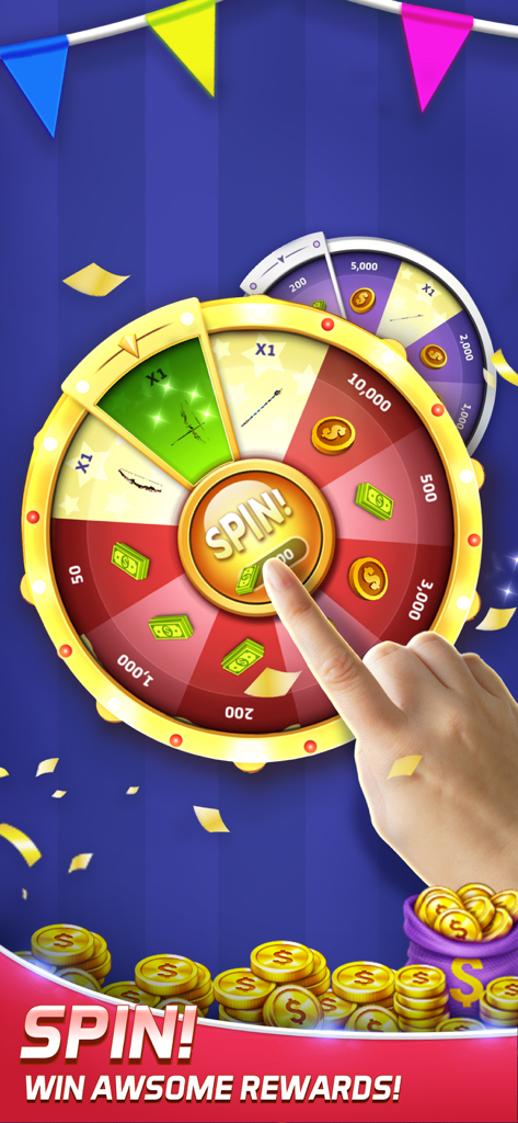 Archery Elite™ - Shooting King - Archery Eliteアプリでコインと装備報酬を獲得するために幸運のホイールを回す手。