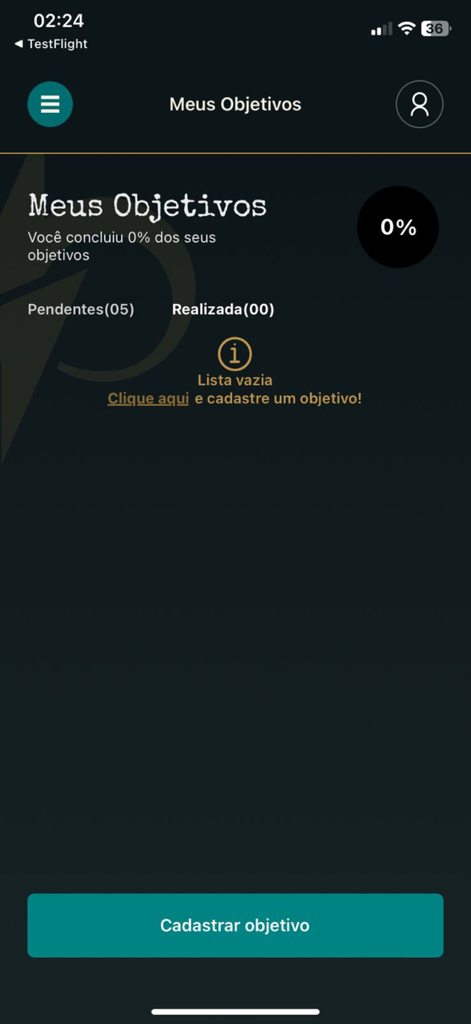 目標追跡用のモバイルアプリインターフェース。進捗インジケーターと新しい目標を登録するボタンが表示されています。