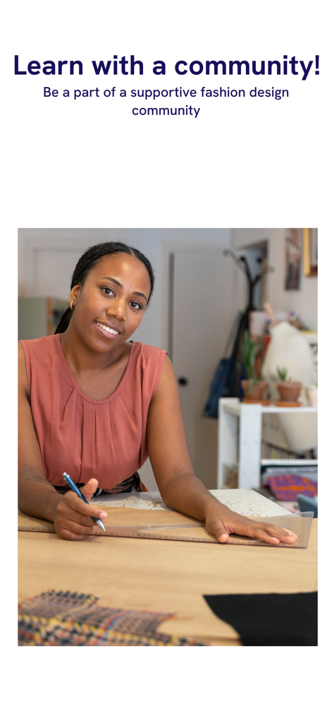 Sew with Ijeoma - A woman smiling while drafting a garment pattern in a fashion design studio