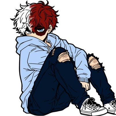 a male hoddie ripped jeans messy hair anime