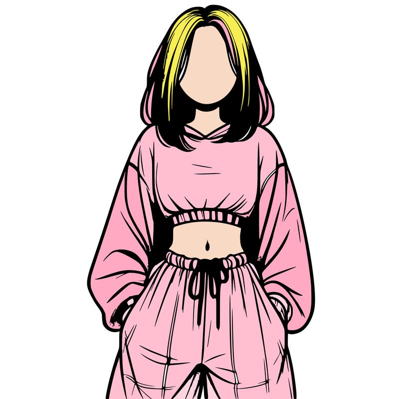 realistic girl faceless with baggy pants and a crop top