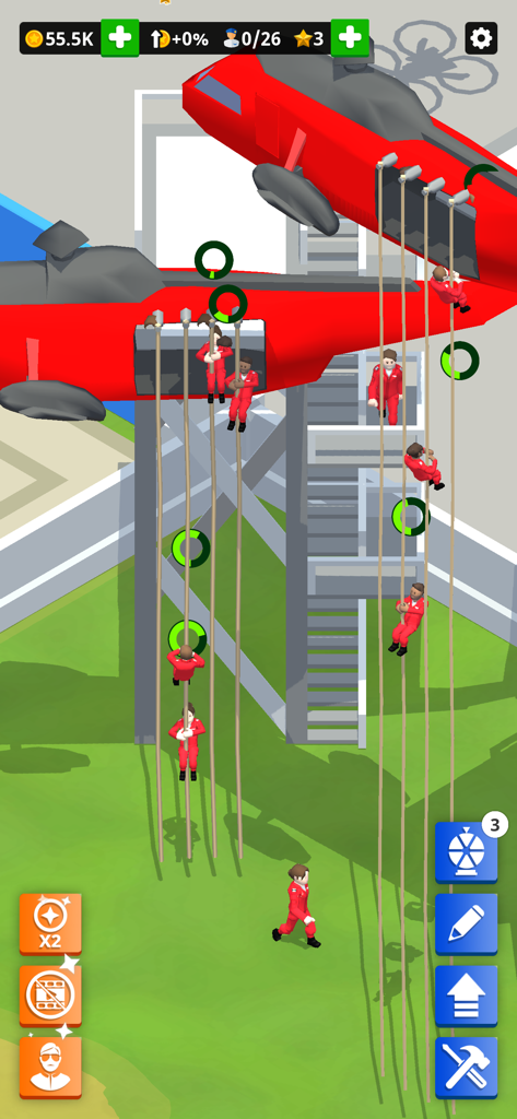 Idle Air Force Base - Military cadets in red flight suits practicing rappelling from helicopters in a training exercise.