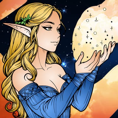 realistic elf girl doing magic
