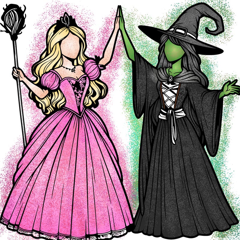 detailed realistic split of a princess and a witch