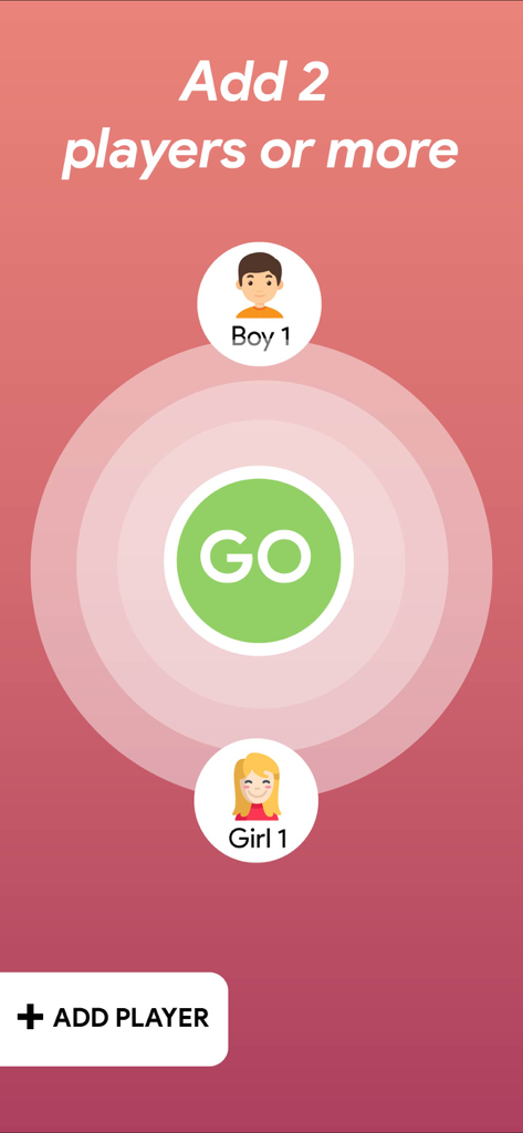 Truth or Dare app interface showing options to add players and a central start button