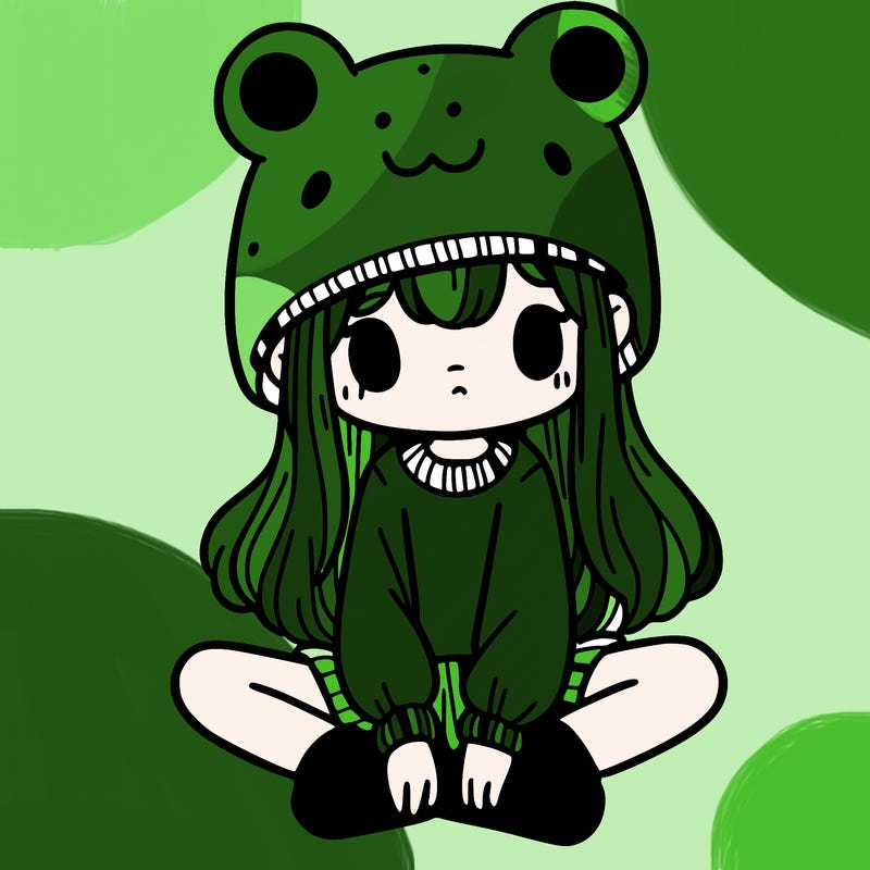a girl wearing a frog hat and some frog socks