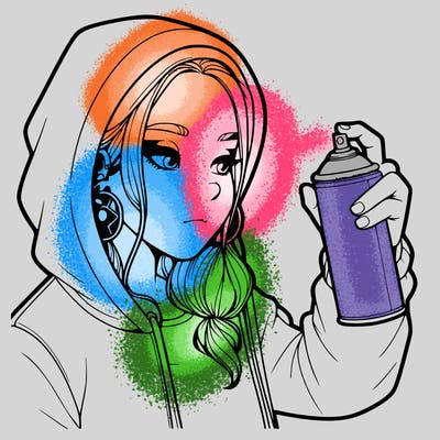 a realistic girl, spray painting