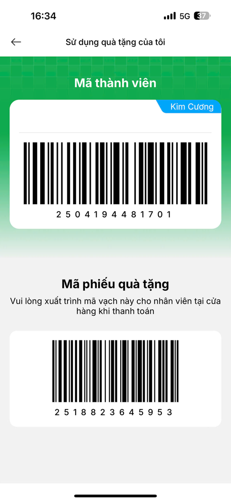 FamilyMart VietNam - Códigos de barras de membresía y vales de regalo de la aplicación FamilyMart VietNam