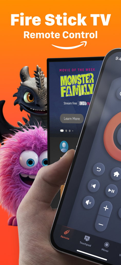 Mano che tiene un iPhone con lo schermo dell'app Fire Stick TV Remote Control