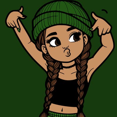realistic teenage girl with braids and a beanie and crop top doing 🫶🏼