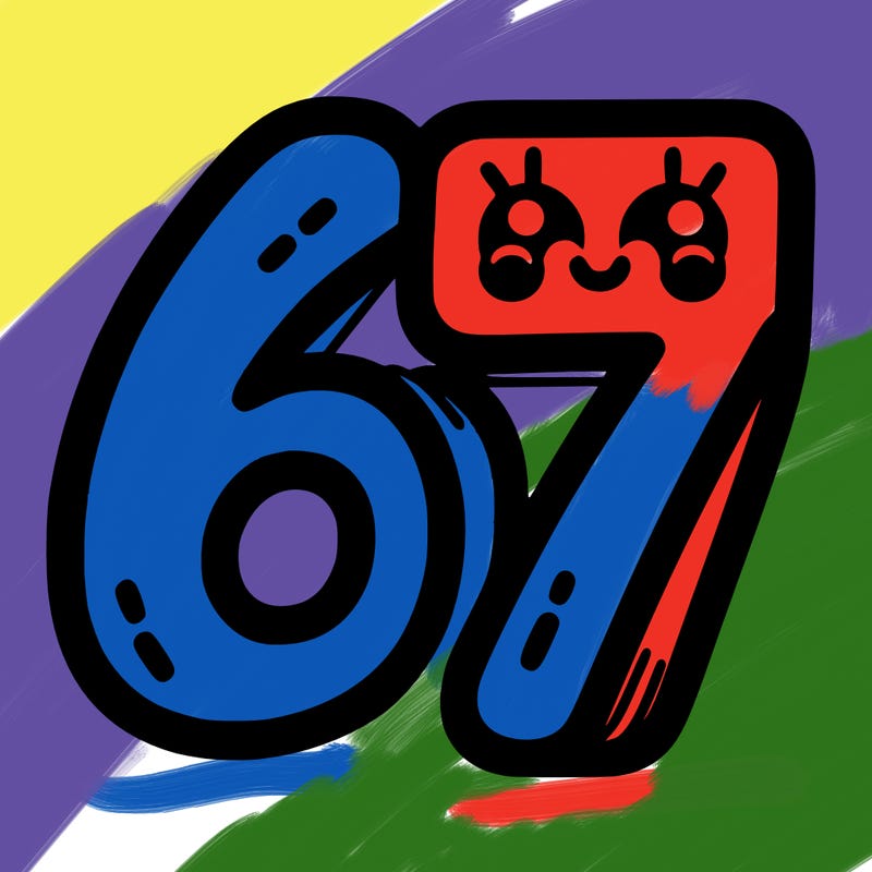 the numbers 67