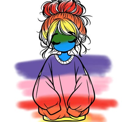 girl with baggy sweatshirt and messy bun