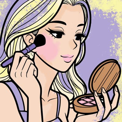 little girl putting on makeup