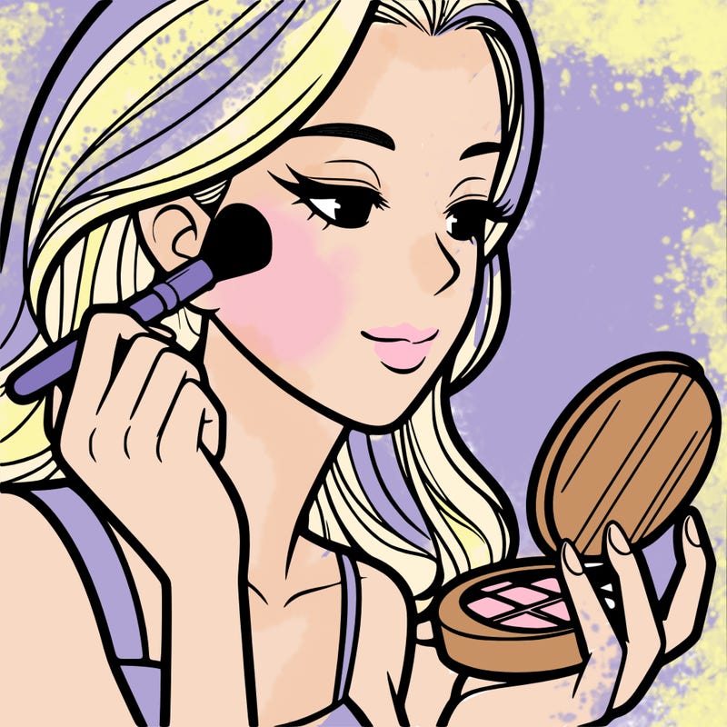 little girl putting on makeup