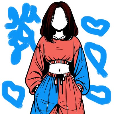 realistic girl faceless with baggy pants and a crop top