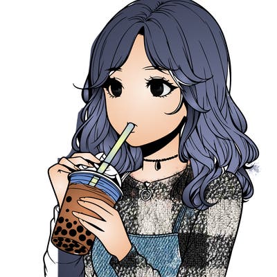 realistic girl drinking boba tea