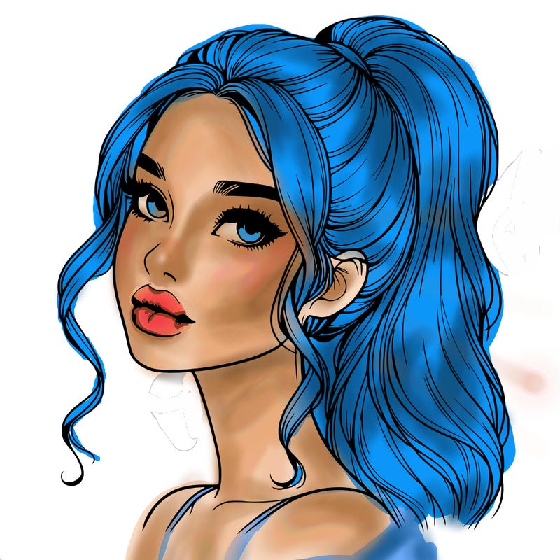 realistic girl with a ponytail on her hair and lips