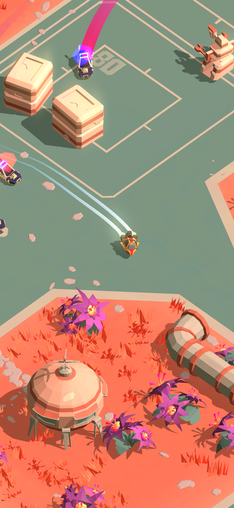 PAKO Forever - モバイルゲームPAKO Foreverからの低ポリ環境でのカーチェイスのトップダウンビュー