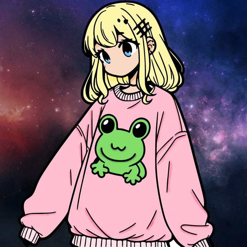 girl wearing frogging sweatshirt