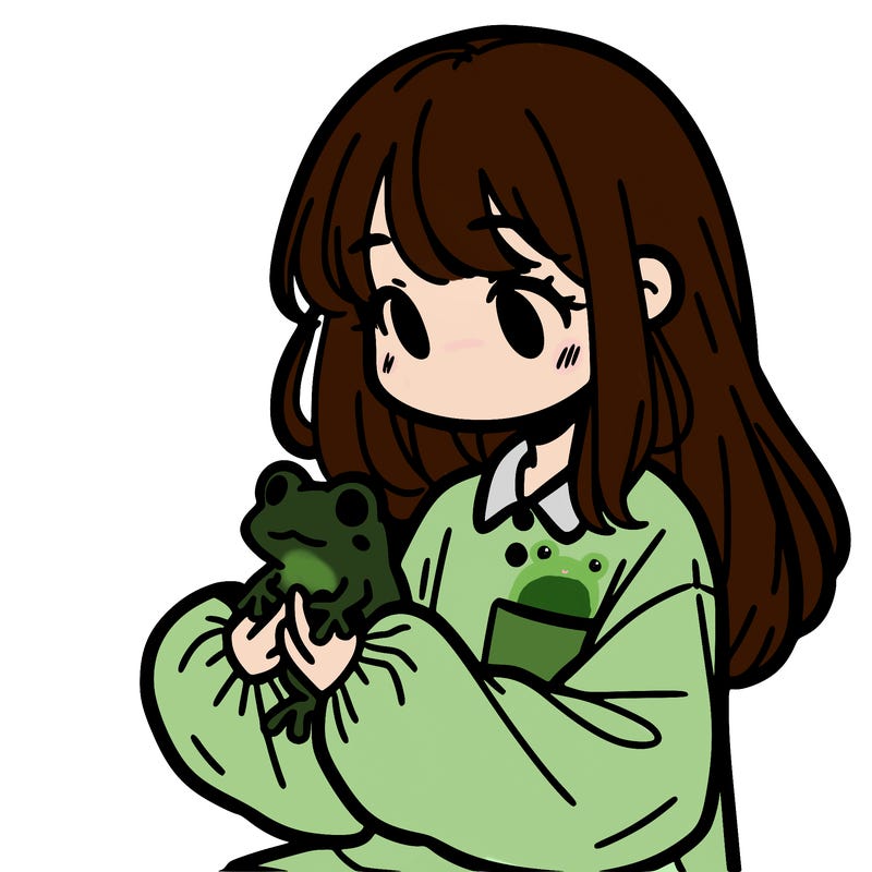 girl with long hair and a oversized shirt. and she is holding a frog
