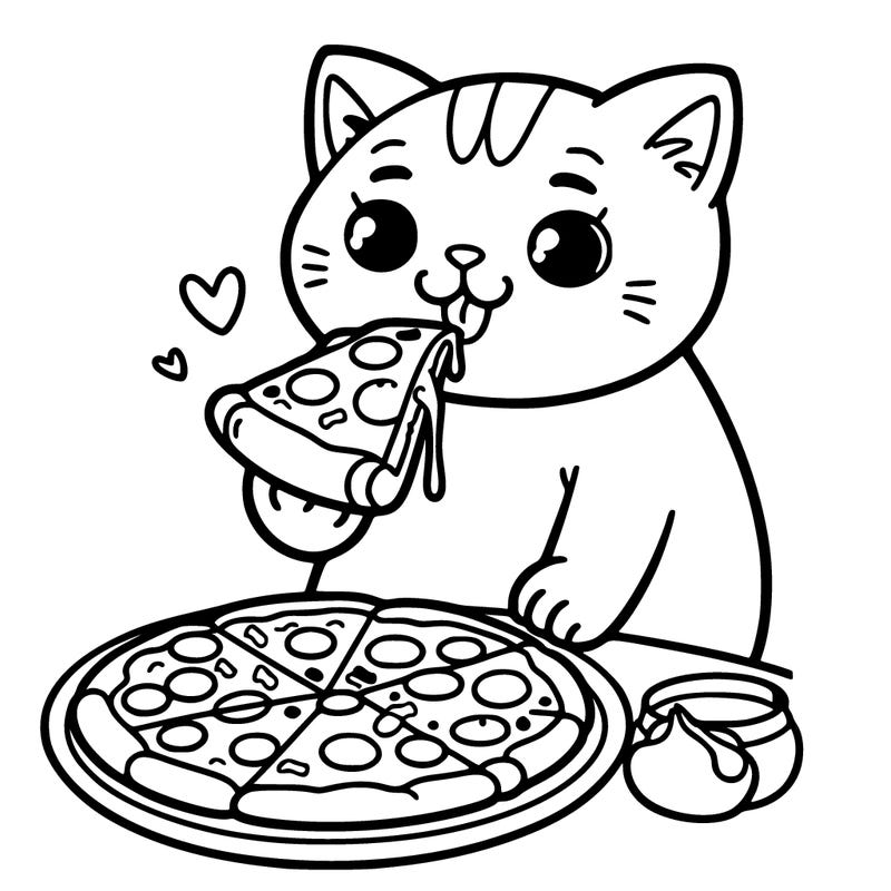 cat eating pizza