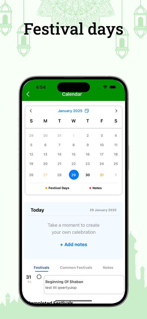 Swahili Quran - Swahili Quran app calendar screen showing Islamic festival days and monthly schedule