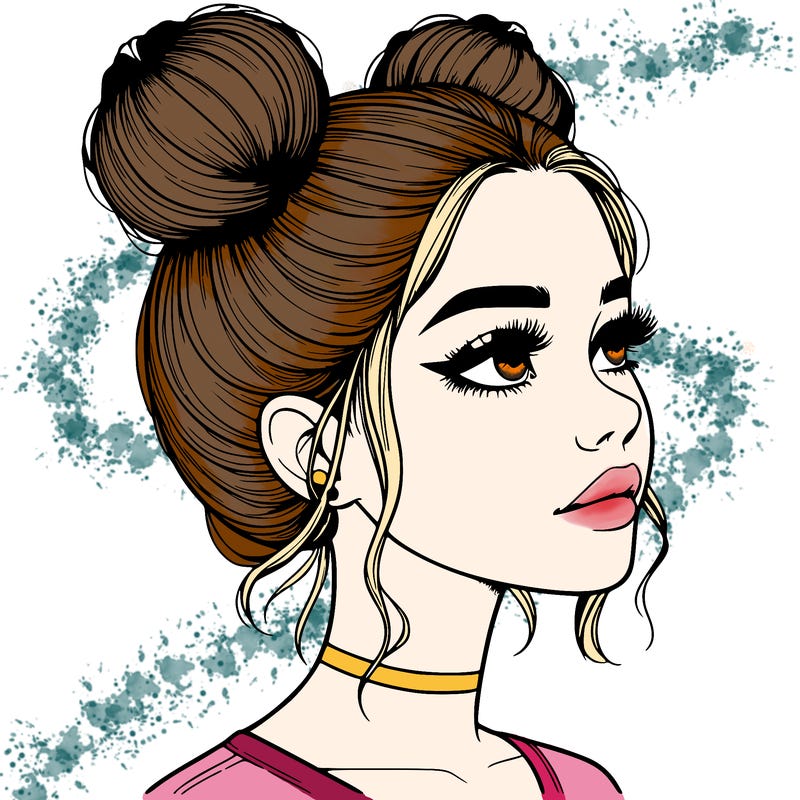 realistic girl with buns on the top of her head