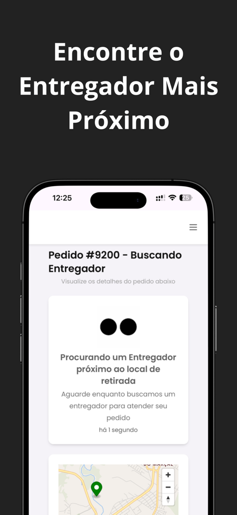 Ligeirinho Moto Express - Interface do aplicativo Ligeirinho Moto Express procurando o motoboy mais próximo.